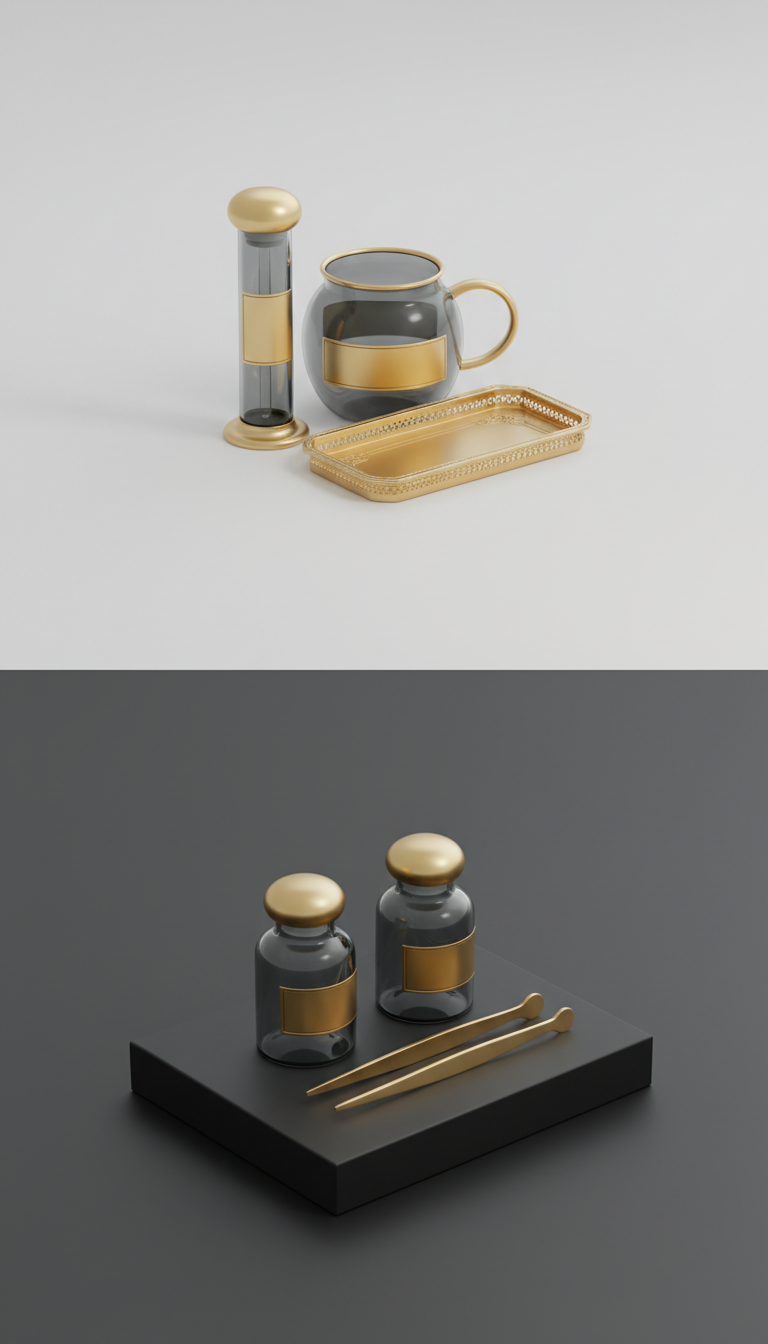 Laboratory Accessory Set With Gold Detailing